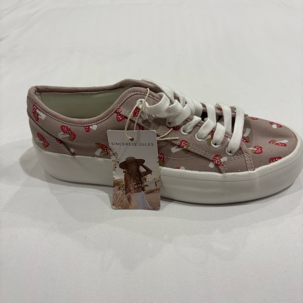 Sincerely Jules Pink Strawberry Print Platform Sneakers